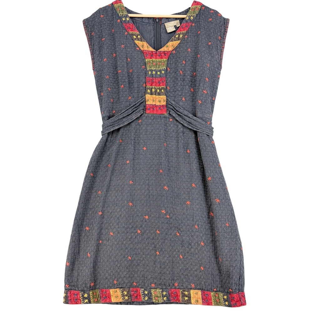 The Territory Ahead Blue Embroidered Cotton Boho Shift Dress Womens Size 6 India
